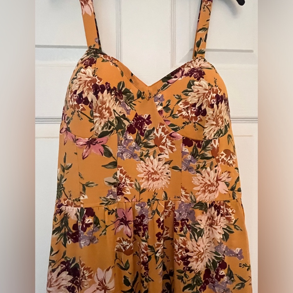 Floral Mustard Yellow Spaghetti-Strap Jumpsuit